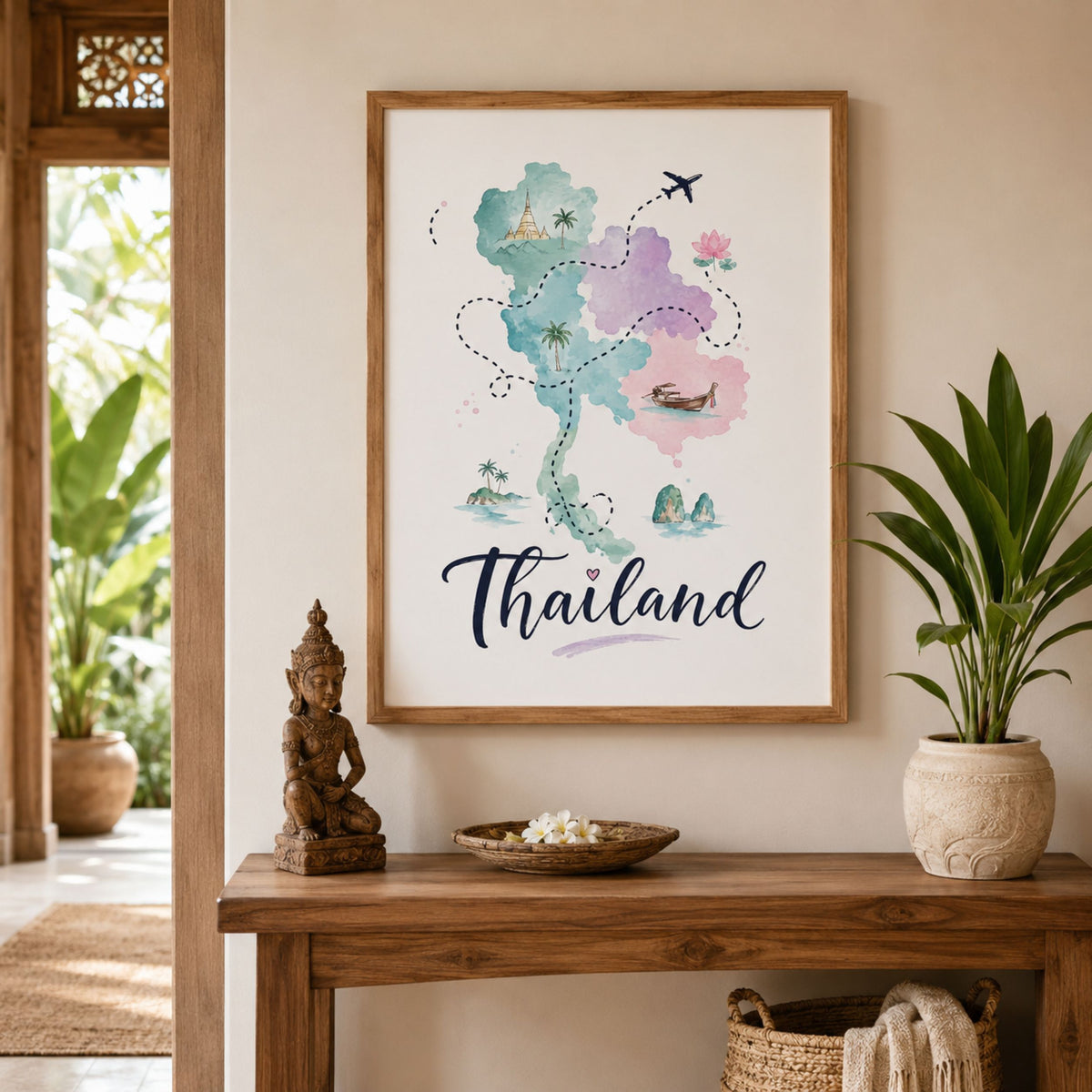 Thailand Watercolour Travel Map Poster