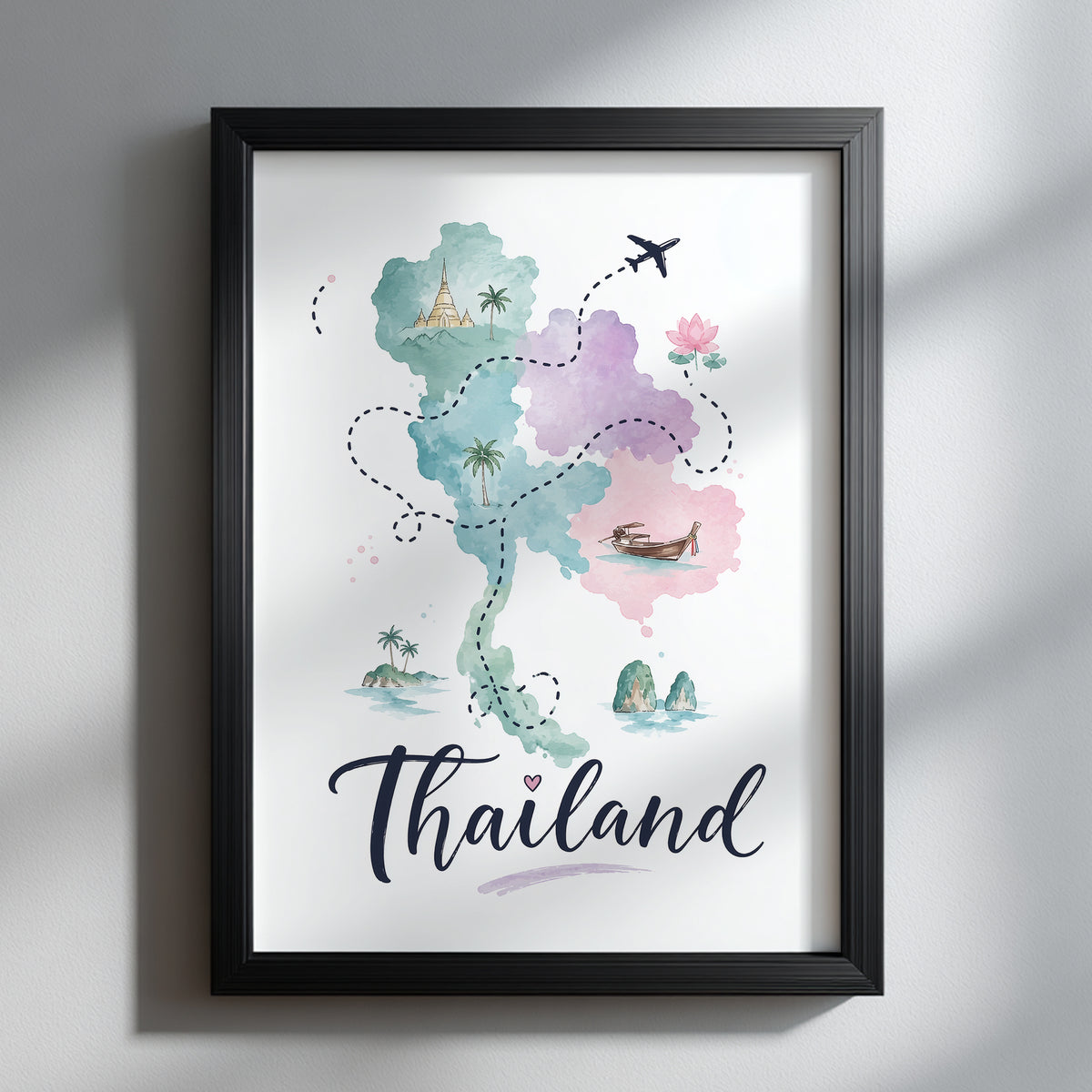 Thailand Watercolour Travel Map Poster