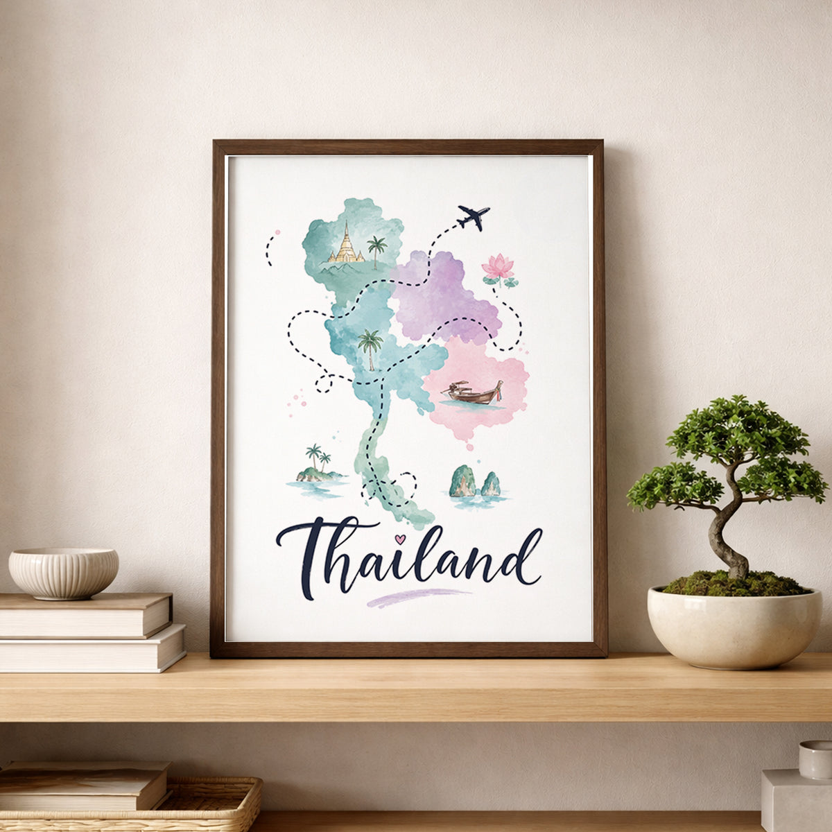 Thailand Watercolour Travel Map Poster