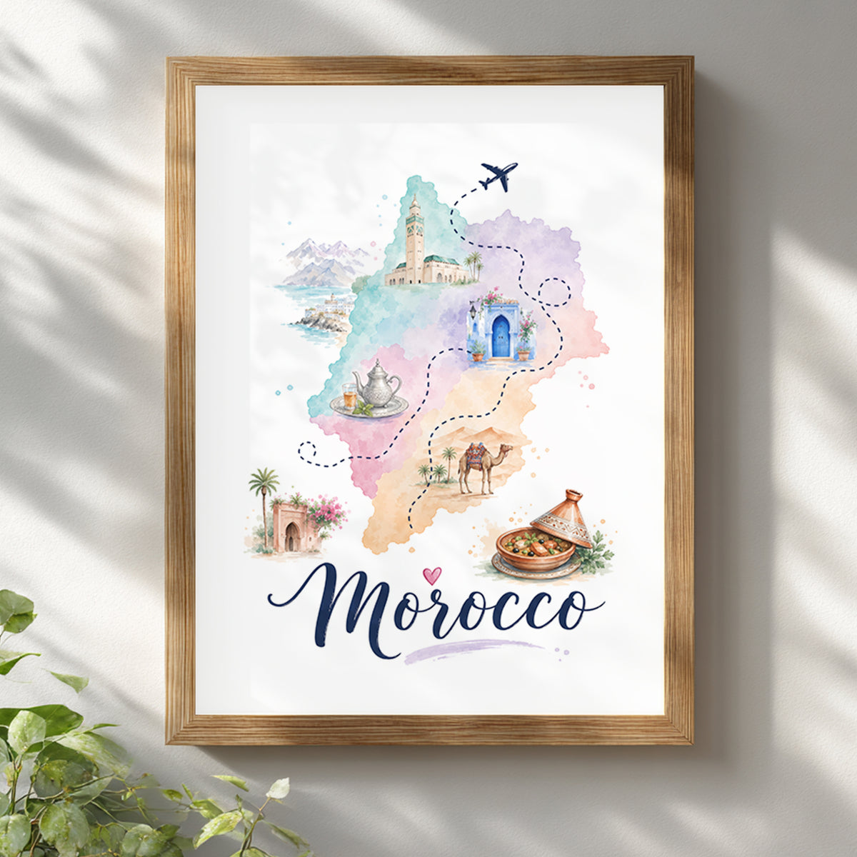 Morocco Watercolour Travel Map Poster
