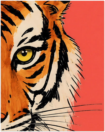 Coral Red Malayan Tiger Face Art Print displayed on Archival Paper (250 GSM) 40x50 cm / 16x20″