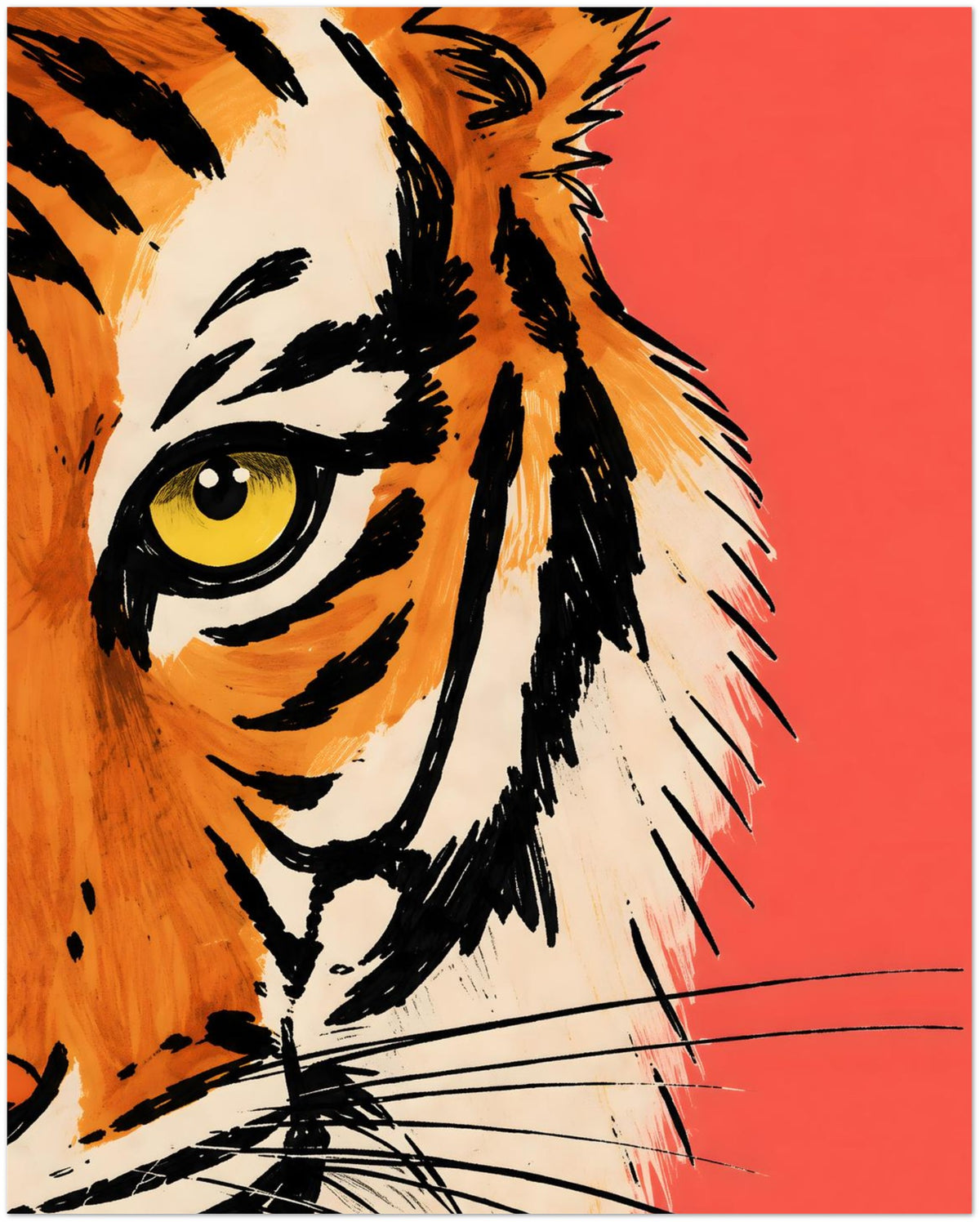 Coral Red Malayan Tiger Face Art Print displayed on Premium Paper (170 GSM) 20x25 cm / 8x10″