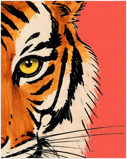 Coral Red Malayan Tiger Face Art Print displayed on Premium Paper (170 GSM) 20x25 cm / 8x10″