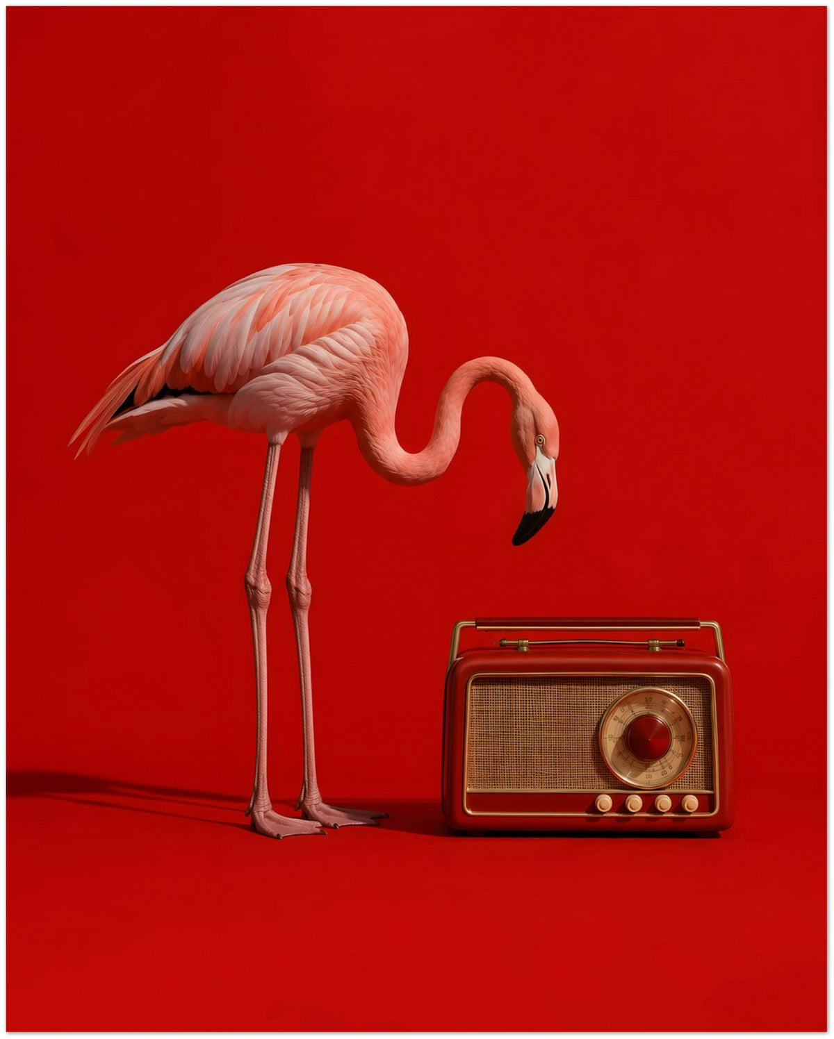 Pink Flamingo Vintage Radio Art Print displayed on Archival Paper (250 GSM) 40x50 cm / 16x20″