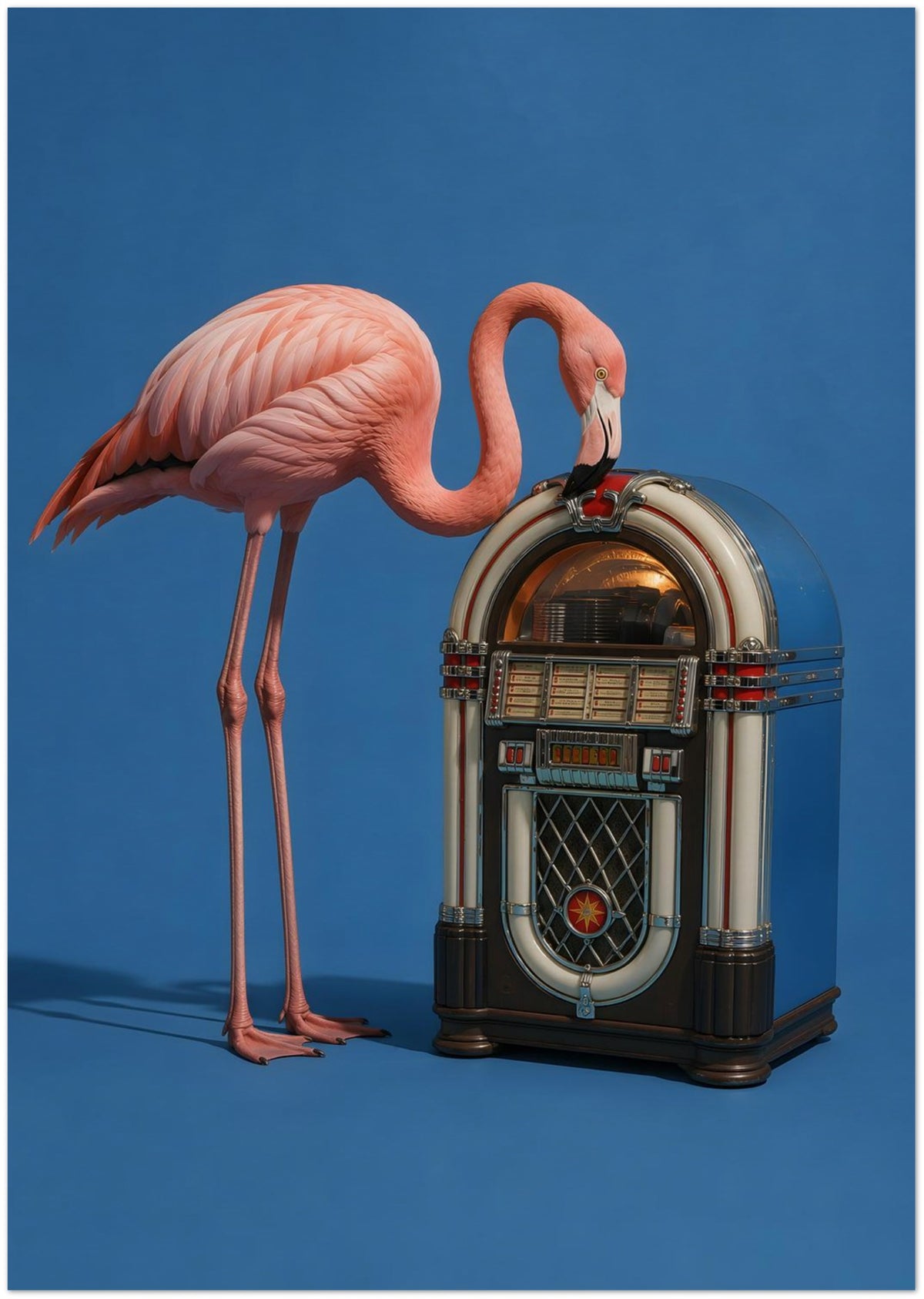 Pink Flamingo Jukebox Art Print displayed on Archival Paper (250 GSM) A0 (84.1 x 118.9  cm)