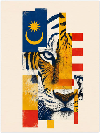 Malayan Tiger Malaysian Flag Collage Art Print displayed on Archival Paper (250 GSM) 45x60 cm / 18x24″
