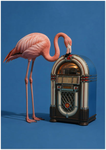Pink Flamingo Jukebox Art Print displayed on Archival Paper (250 GSM) A1 (59.4 x 84.1  cm)
