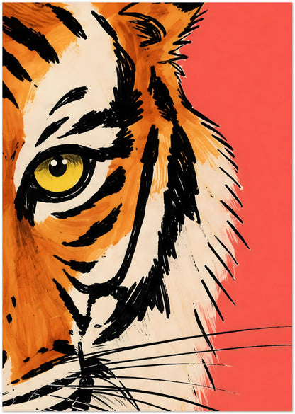 Coral Red Malayan Tiger Face Art Print displayed on Premium Paper (170 GSM) A3 (29.7 x 42  cm)