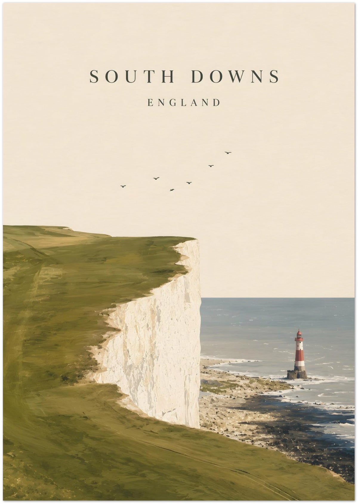 East Sussex Coastal Landscape Wall Art displayed on Archival Paper (250 GSM) A1 (59.4 x 84.1  cm)