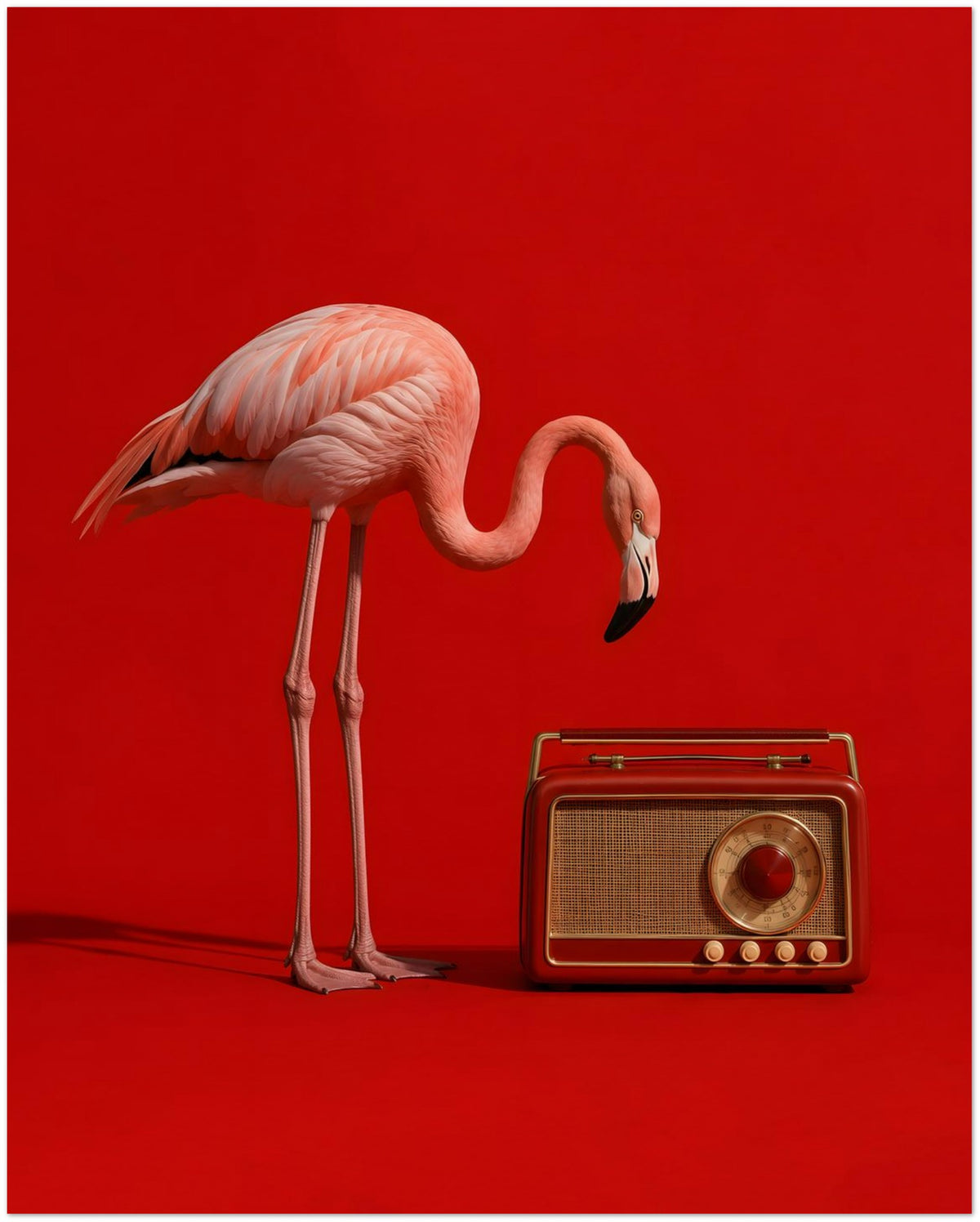 Pink Flamingo Vintage Radio Art Print displayed on Archival Paper (250 GSM) 20x25 cm / 8x10″
