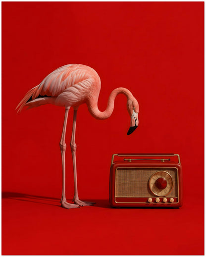 Pink Flamingo Vintage Radio Art Print displayed on Archival Paper (250 GSM) 20x25 cm / 8x10″