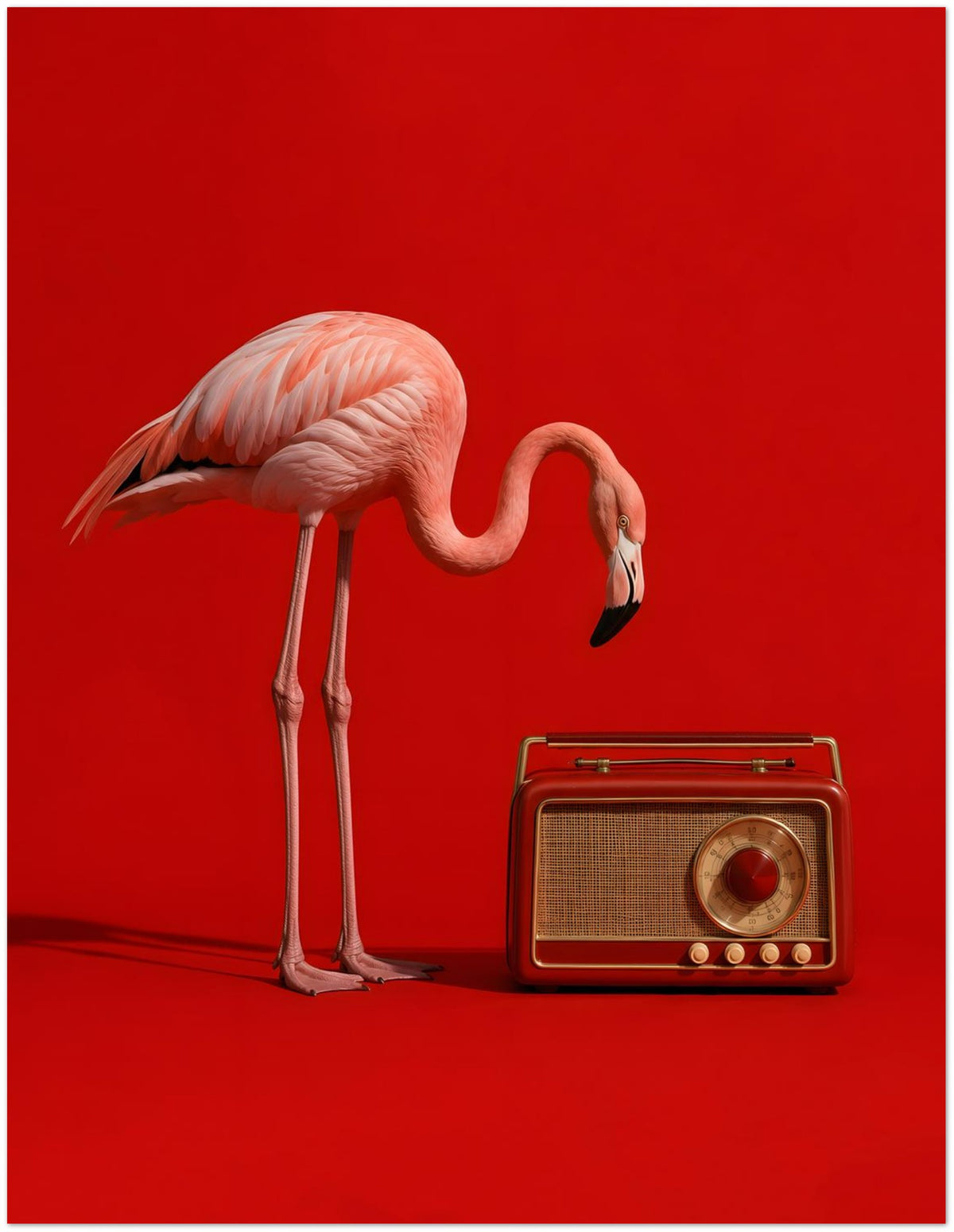 Pink Flamingo Vintage Radio Art Print displayed on Premium Paper (170 GSM) 27x35 cm / 11x14″