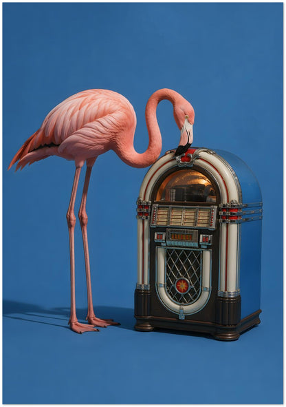 Pink Flamingo Jukebox Art Print displayed on Premium Paper (170 GSM) 70x100 cm / 28x40″