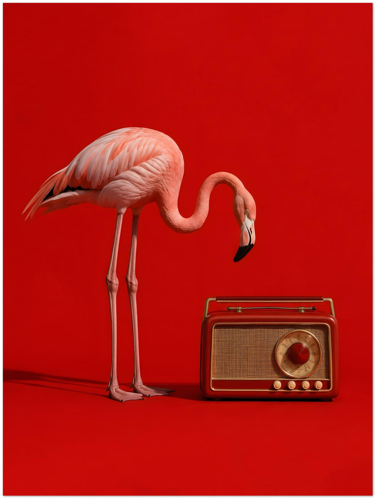 Pink Flamingo Vintage Radio Art Print displayed on Premium Paper (170 GSM) 45x60 cm / 18x24″
