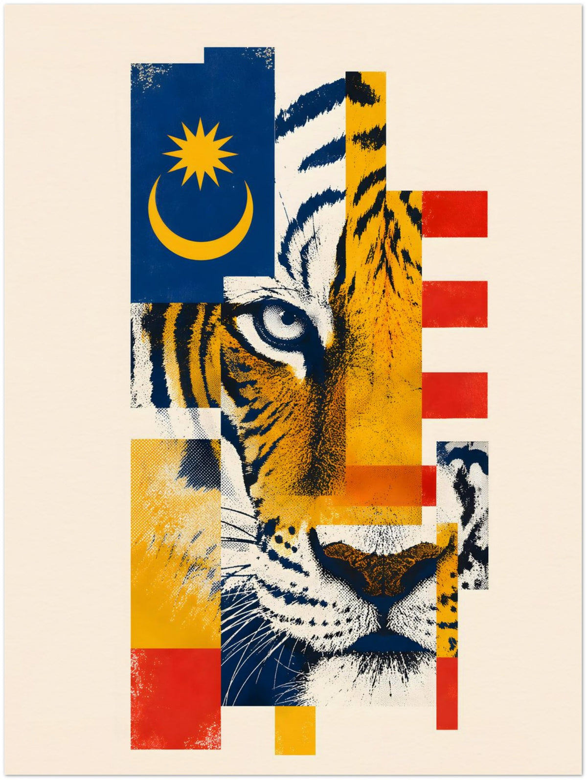 Malayan Tiger Malaysian Flag Collage Art Print displayed on Archival Paper (250 GSM) 30x40 cm / 12x16″