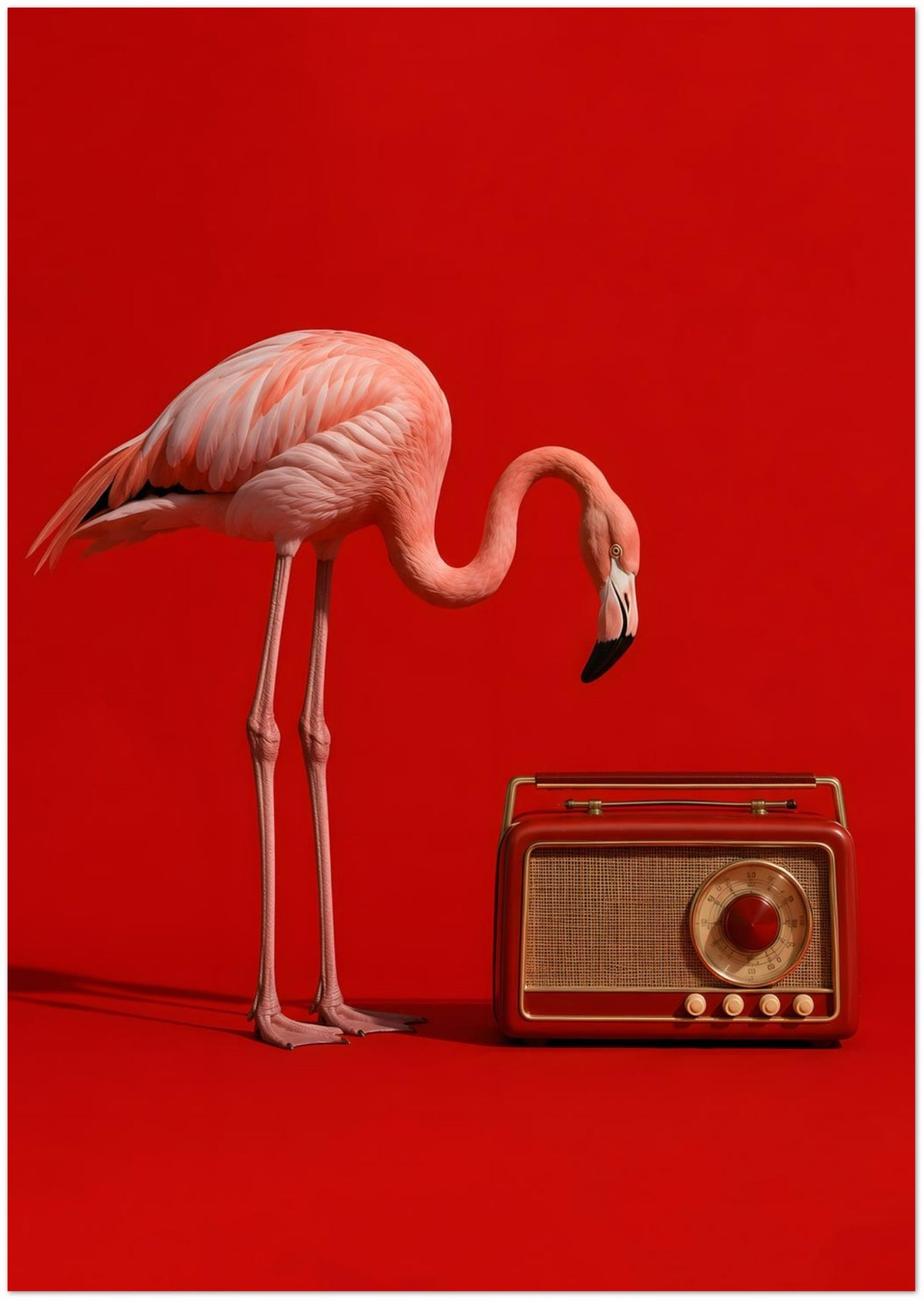 Pink Flamingo Vintage Radio Art Print displayed on Premium Paper (170 GSM) A3 (29.7 x 42  cm)