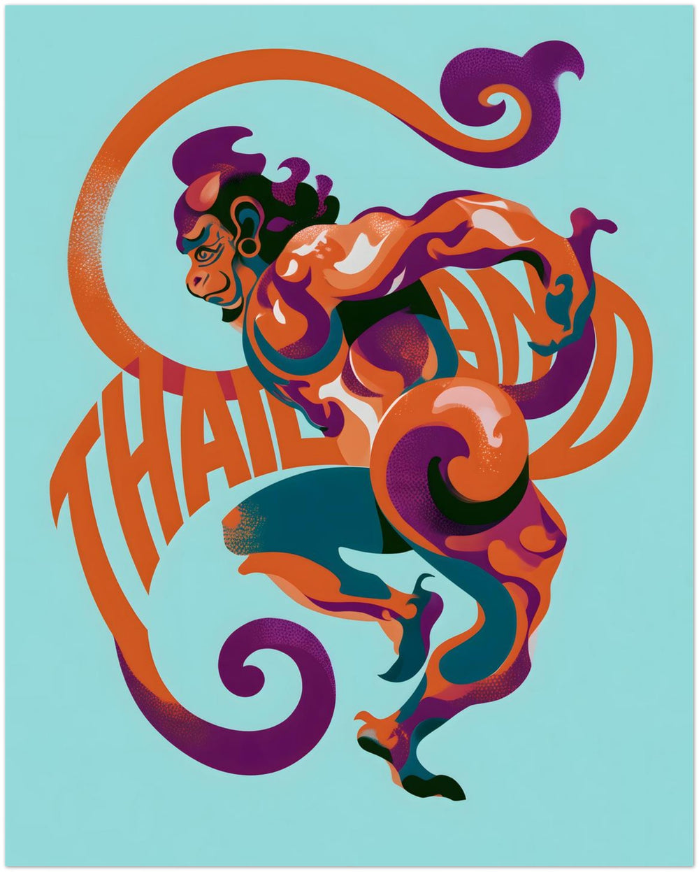 Orange Thailand Hanuman Monkey Poster