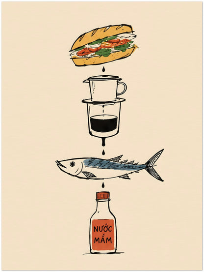 Vietnamese Food Staples Illustrated Poster displayed on Archival Paper (250 GSM) 30x40 cm / 12x16″