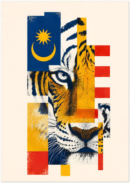 Malayan Tiger Malaysian Flag Collage Art Print displayed on Premium Paper (170 GSM) A0 (84.1 x 118.9  cm)