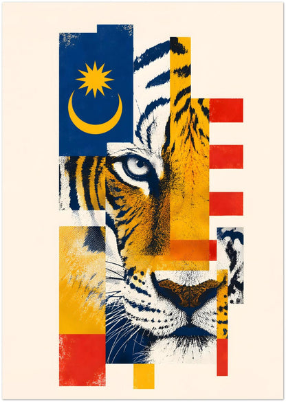 Malayan Tiger Malaysian Flag Collage Art Print displayed on Premium Paper (170 GSM) A3 (29.7 x 42  cm)