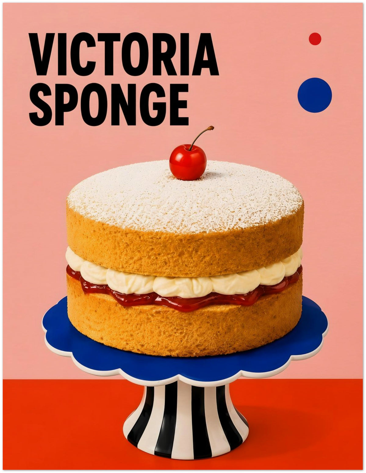 Pink Retro Victoria Sponge Cake Poster displayed on Archival Paper (250 GSM) 27x35 cm / 11x14″