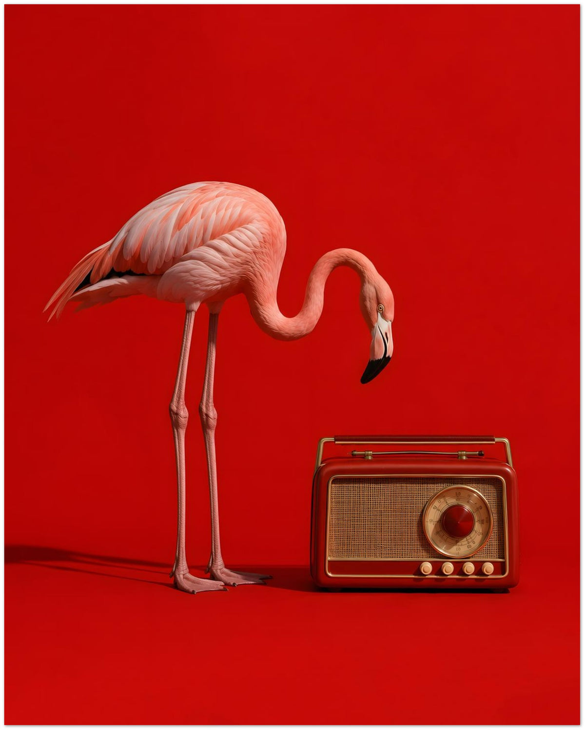 Pink Flamingo Vintage Radio Art Print displayed on Premium Paper (170 GSM) 20x25 cm / 8x10″