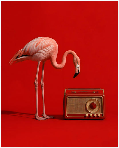 Pink Flamingo Vintage Radio Art Print displayed on Premium Paper (170 GSM) 20x25 cm / 8x10″