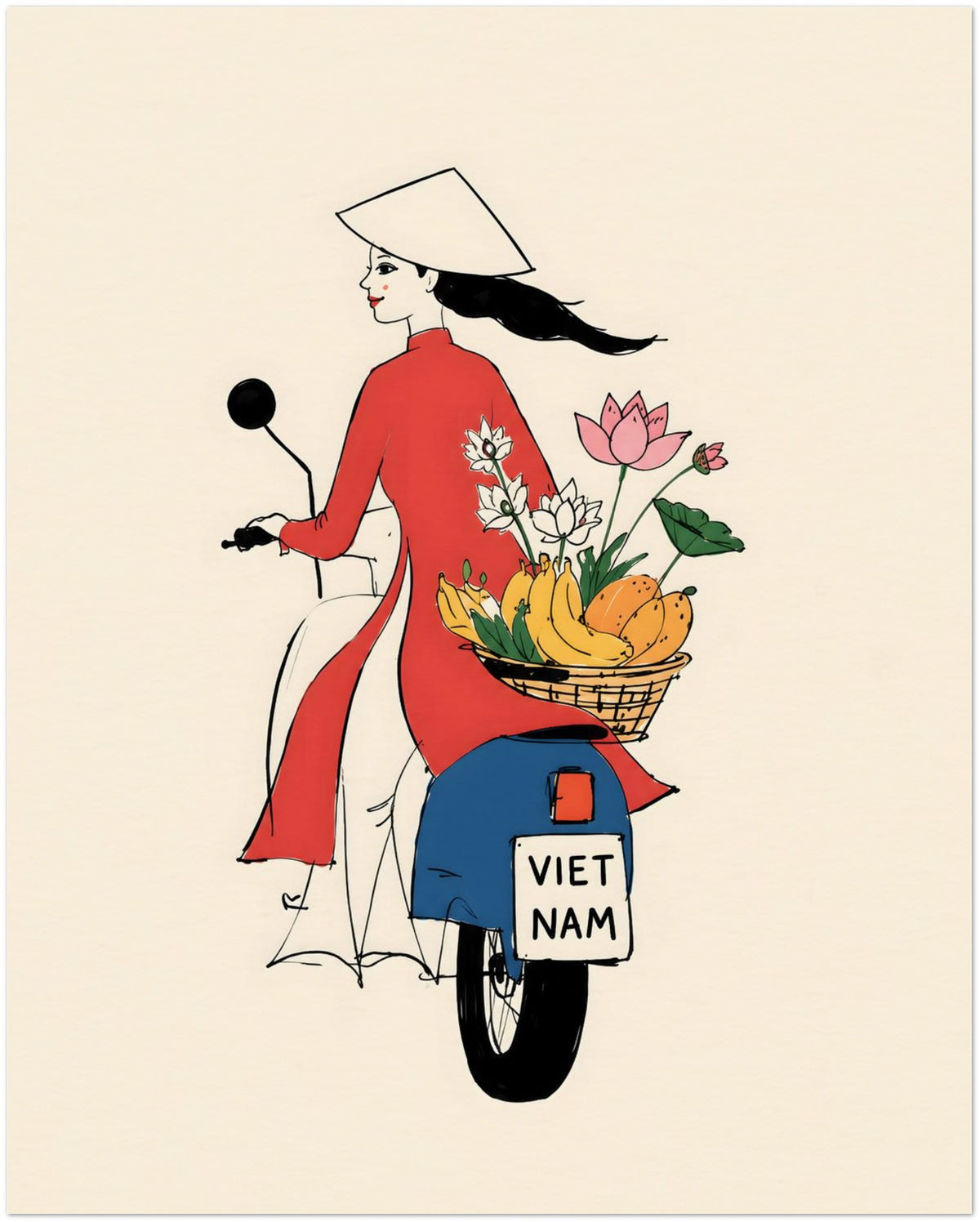 Vietnamese Woman On Motorbike Art Print displayed on Archival Paper (250 GSM) 40x50 cm / 16x20″