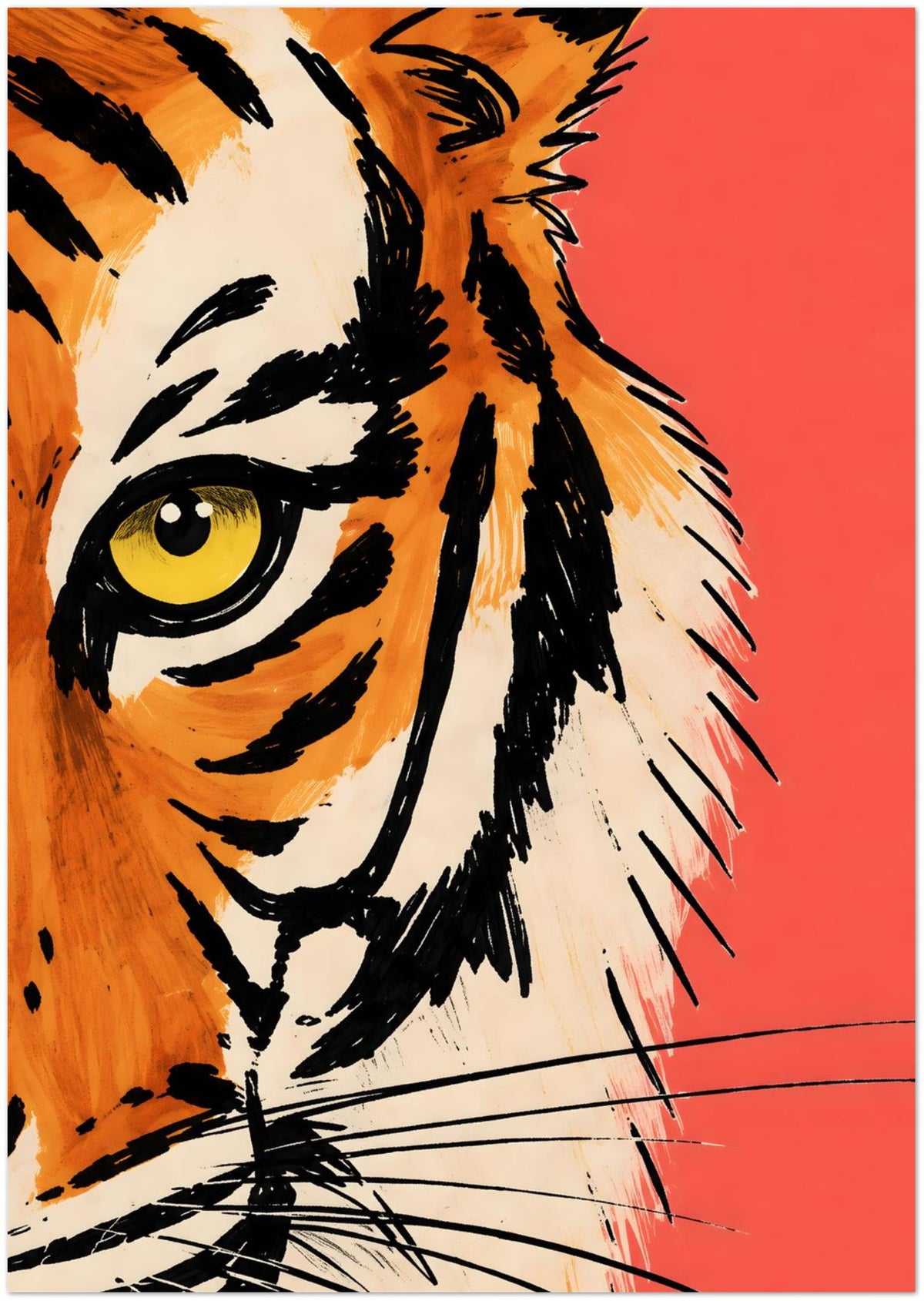 Coral Red Malayan Tiger Face Art Print displayed on Premium Paper (170 GSM) A1 (59.4 x 84.1  cm)