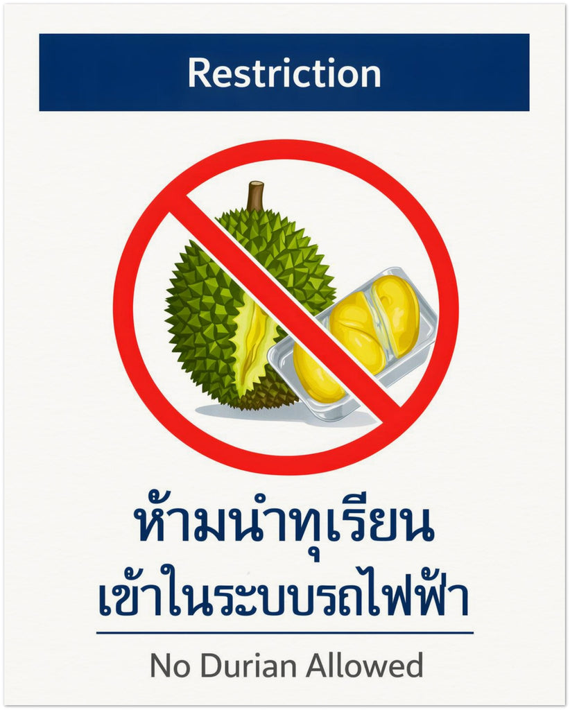 No Durian Allowed Poster | Bangkok BTS Thai Metro Sign | Travel Restriction Art Print