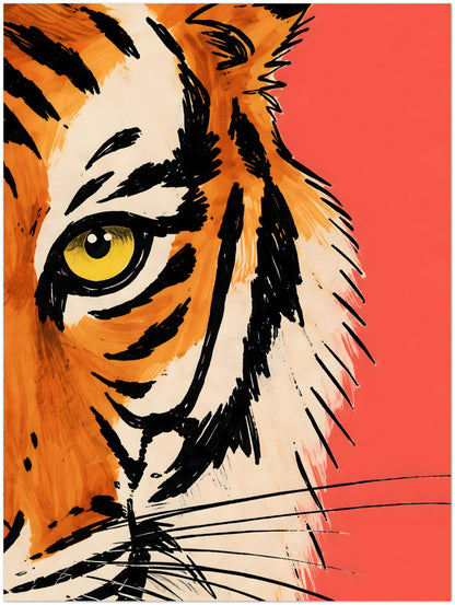 Coral Red Malayan Tiger Face Art Print displayed on Premium Paper (170 GSM) 45x60 cm / 18x24″