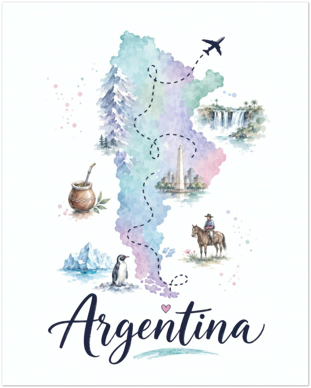 Argentina Watercolour Map Print