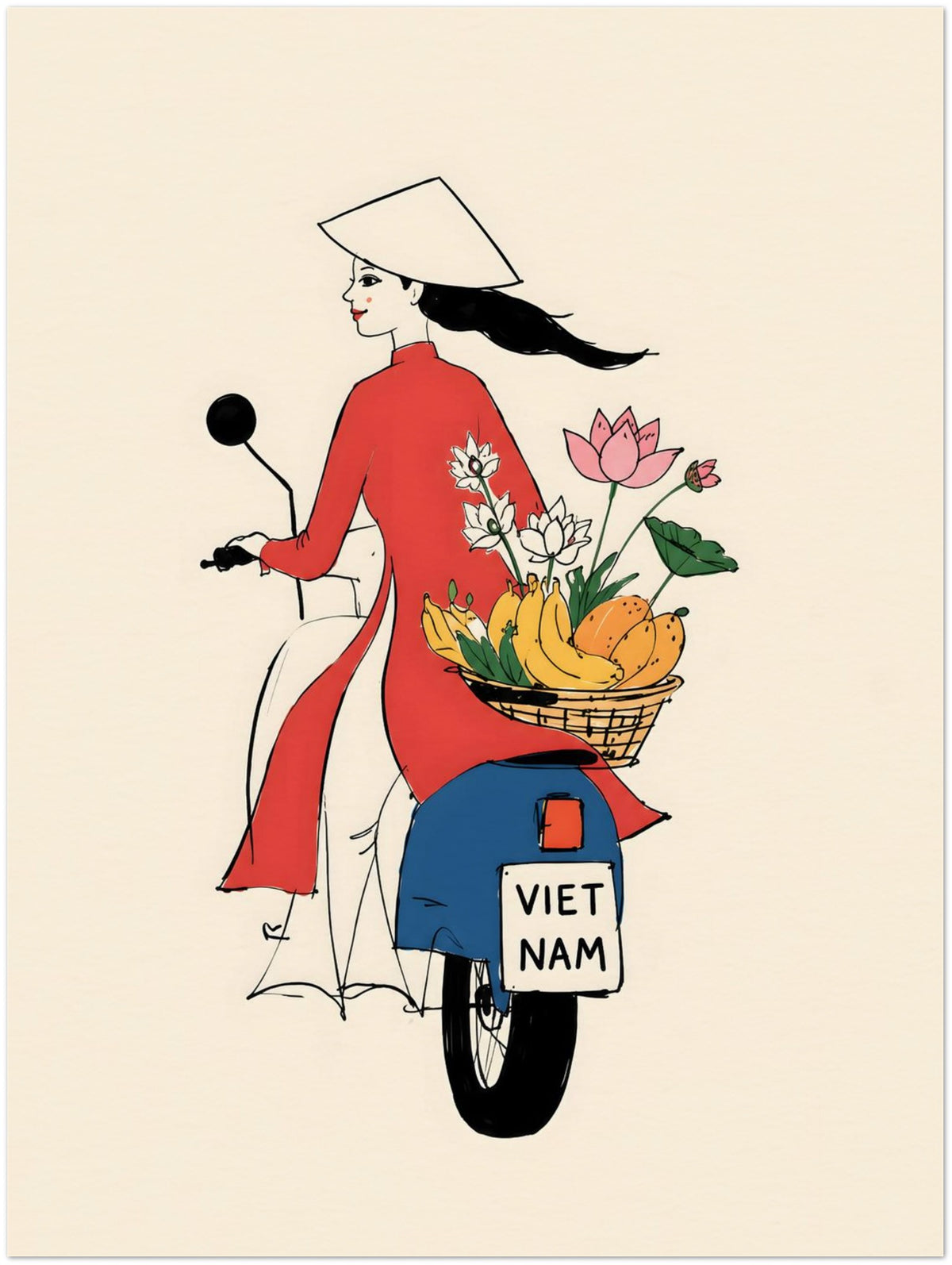 Vietnamese Woman On Motorbike Art Print displayed on Archival Paper (250 GSM) 45x60 cm / 18x24″