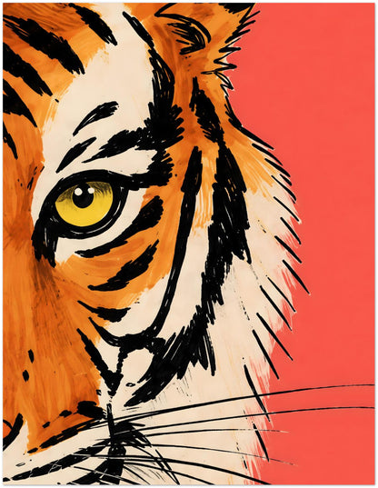 Coral Red Malayan Tiger Face Art Print displayed on Premium Paper (170 GSM) 27x35 cm / 11x14″