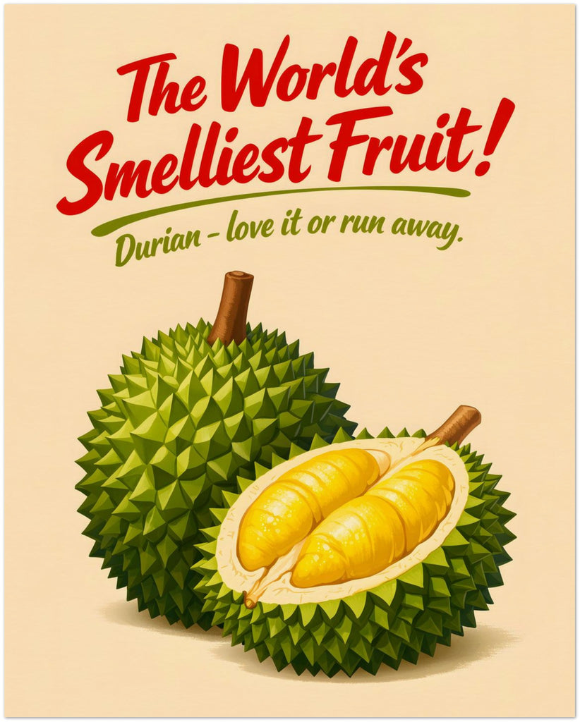 Smelly Durian Fruit Poster | Retro Thai Street Food Art & Tropical Kitchen Décor