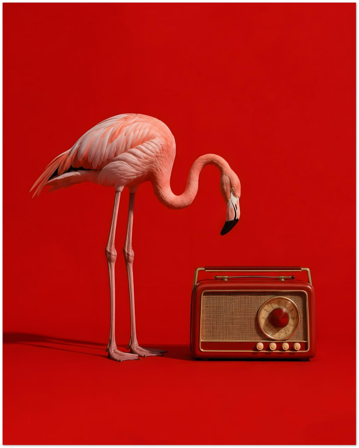 Pink Flamingo Vintage Radio Art Print displayed on Premium Paper (170 GSM) 40x50 cm / 16x20″