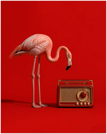 Pink Flamingo Vintage Radio Art Print displayed on Premium Paper (170 GSM) 40x50 cm / 16x20″