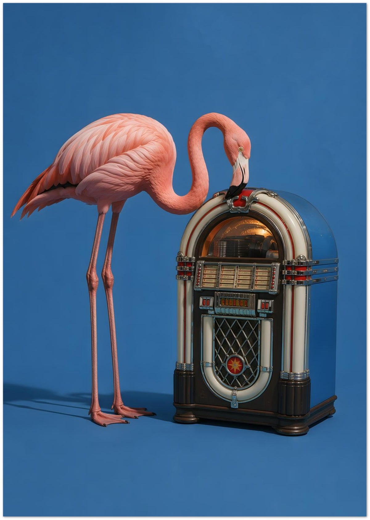 Pink Flamingo Jukebox Art Print displayed on Premium Paper (170 GSM) A1 (59.4 x 84.1  cm)