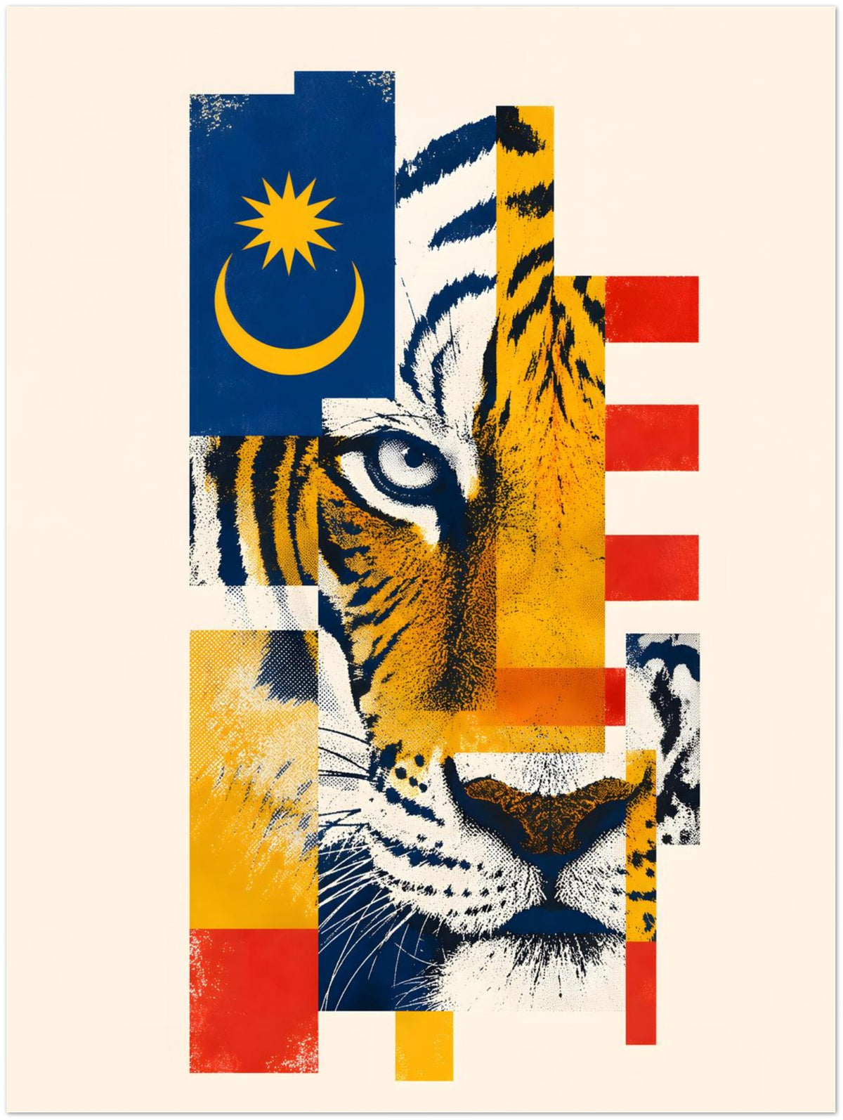 Malayan Tiger Malaysian Flag Collage Art Print displayed on Premium Paper (170 GSM) 45x60 cm / 18x24″