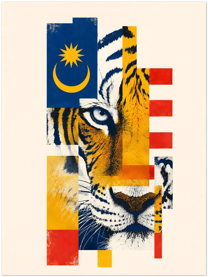 Malayan Tiger Malaysian Flag Collage Art Print displayed on Premium Paper (170 GSM) 45x60 cm / 18x24″