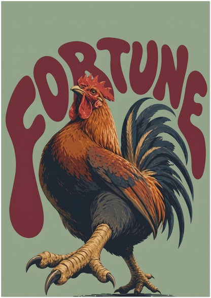 Green and Red Fortune Rooster Print