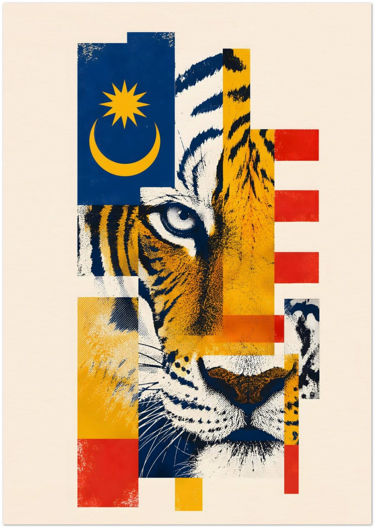 Malayan Tiger Malaysian Flag Collage Art Print displayed on Archival Paper (250 GSM) A3 (29.7 x 42  cm)