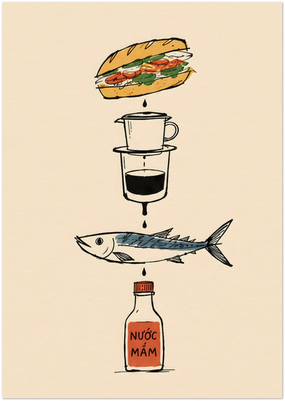 Vietnamese Food Staples Illustrated Poster displayed on Archival Paper (250 GSM) A0 (84.1 x 118.9  cm)