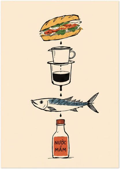 Vietnamese Food Staples Illustrated Poster displayed on Premium Paper (170 GSM) 21x29.7 cm / 8x12"