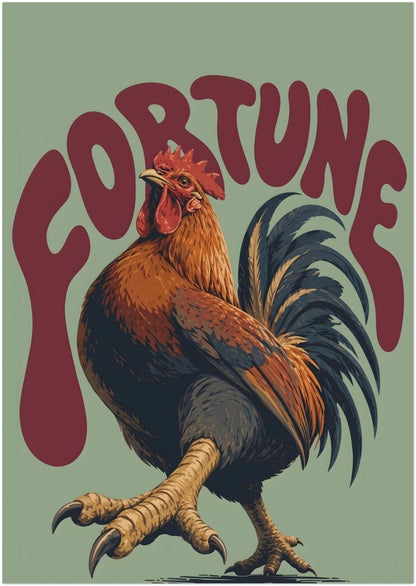 Green and Red Fortune Rooster Print