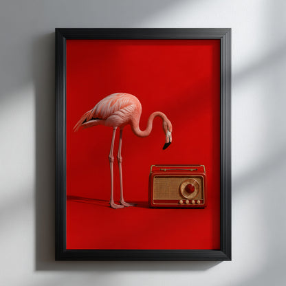 Pink Flamingo Vintage Radio Print