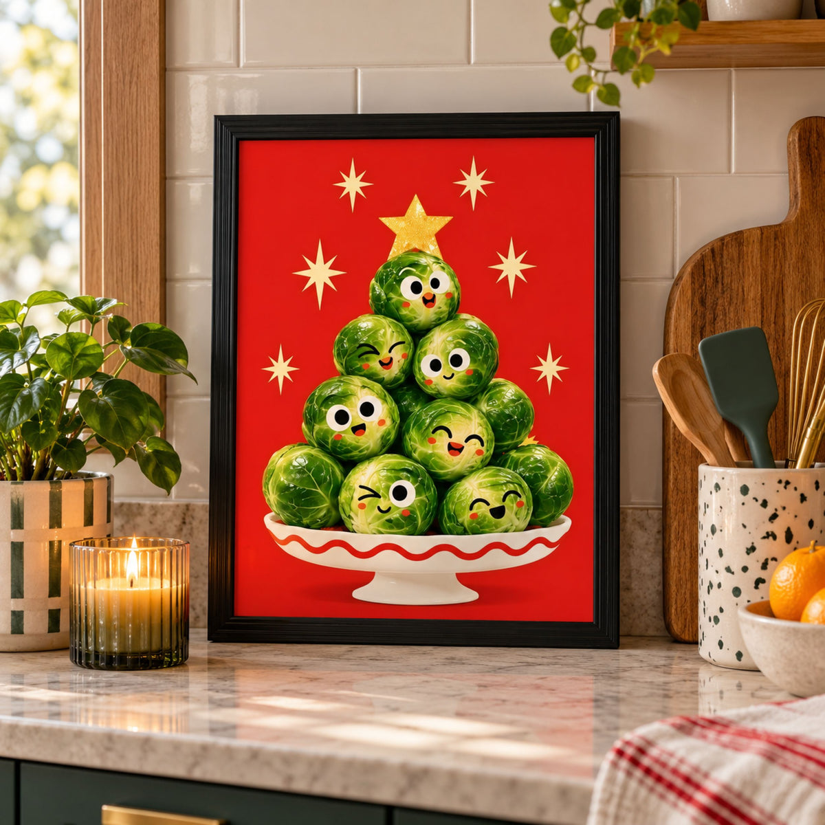 Smiling Brussels Sprouts Christmas Tree Poster