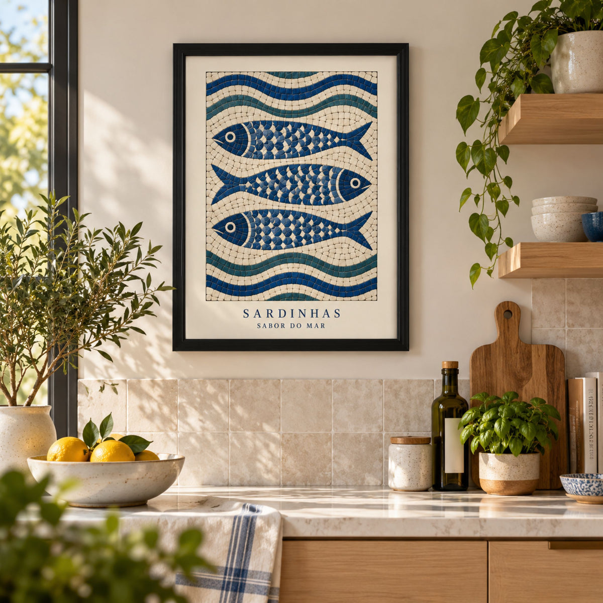 Portuguese Calçada Sardine Mosaic Print