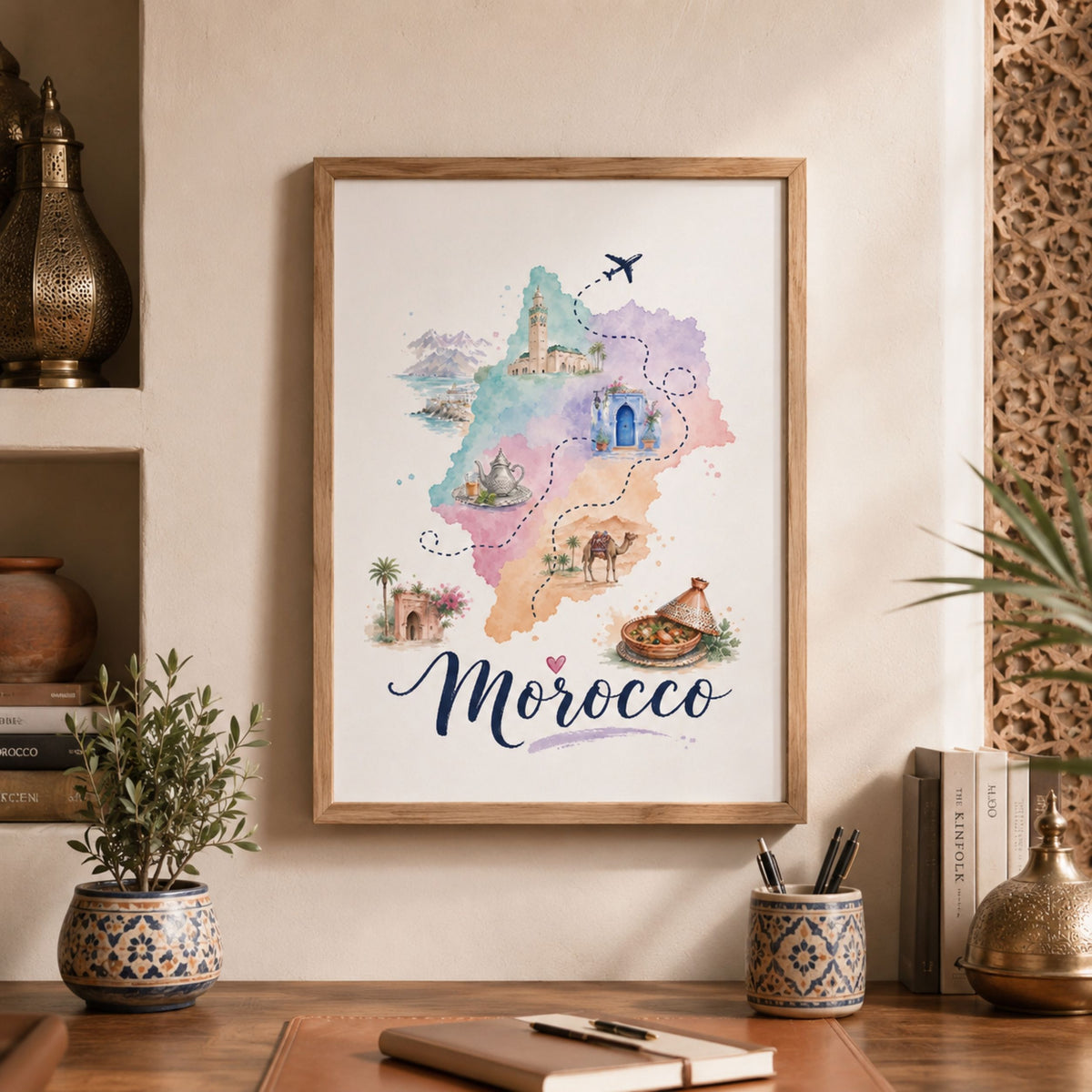 Morocco Watercolour Travel Map Poster