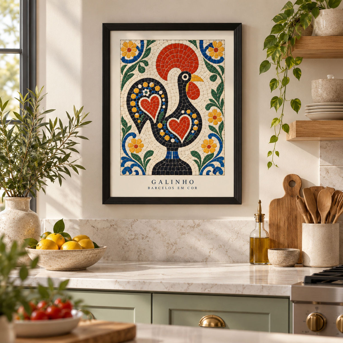 Portuguese Rooster Tile Print